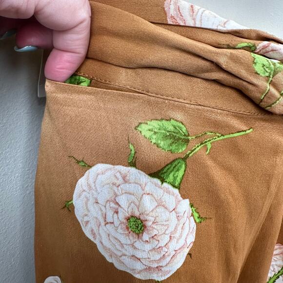NEW Maeve Anthropologie Floral Silky Satin Tie Shorts Skort Brown Size 6 Boho - Picture 5 of 13